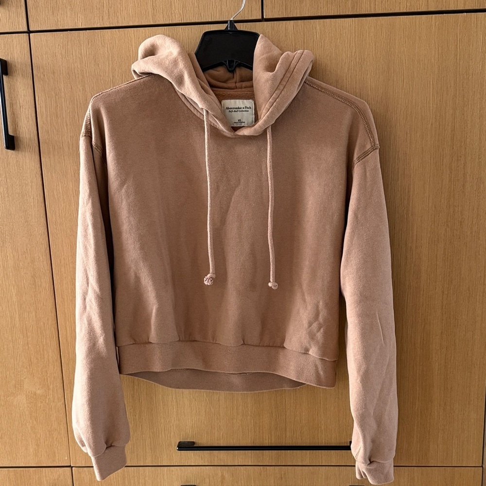 Abercrombie & Fitch Cropped Soft Af Hoodie Size XSMALL Camel Tan Color